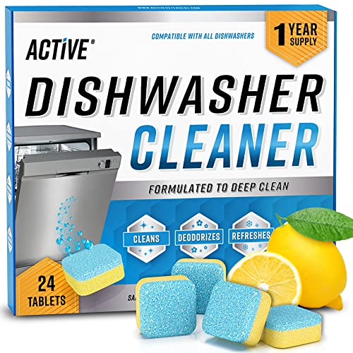 Active Dishwasher Cleaner средство - таблетки для чистки и дезодорации посудомоечных машин, годовой запас, 24шт в упак